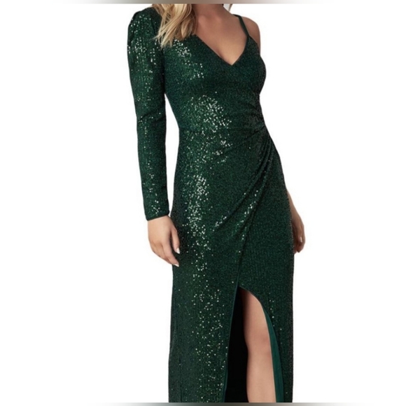 BCBGMaxAzria One Shoulder Green Sequin Dress - Picture 3 of 8